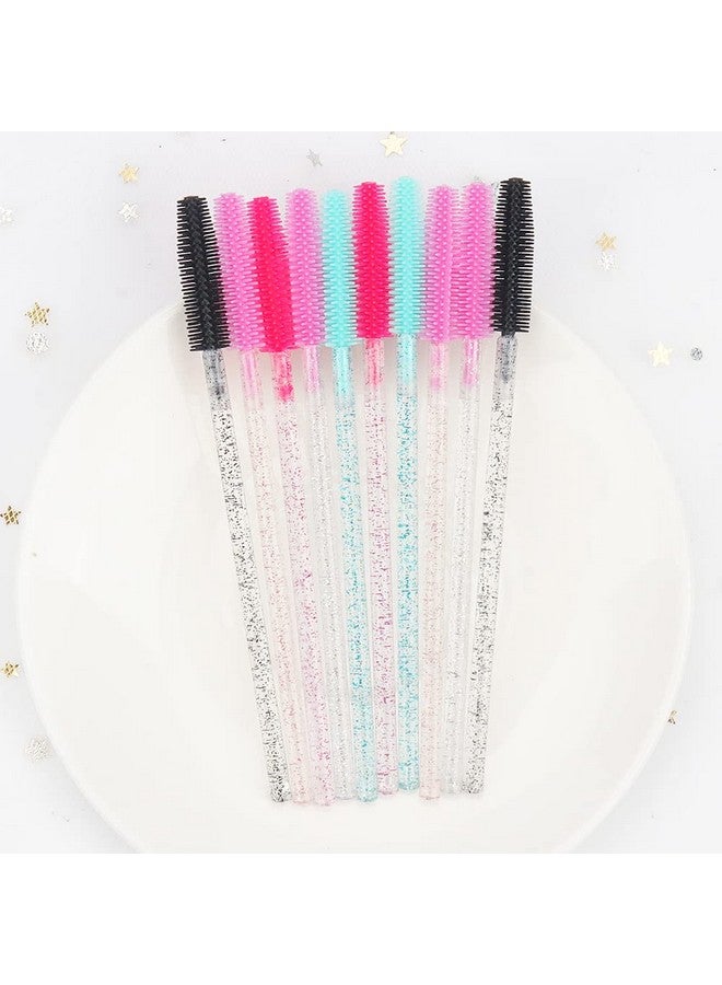 Pack Of 100 Disposable Silicone Eyelash Extension Spoolie Brush Mascara Brushes Wands Applicator (Crystal White Handle Pink)