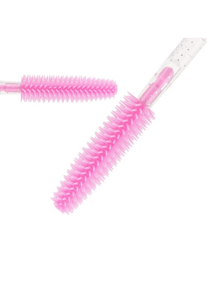 Pack Of 100 Disposable Silicone Eyelash Extension Spoolie Brush Mascara Brushes Wands Applicator (Crystal White Handle Pink)