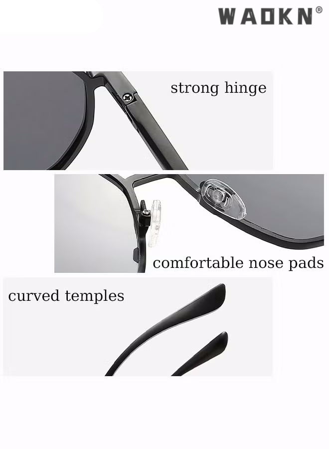 Men's Polarized Sunglasses Black Gray Polygon Lens UV400 Aluminum-Magnesium Alloy Arms for Driving Traveling Hunting with Case 58mm (Black)