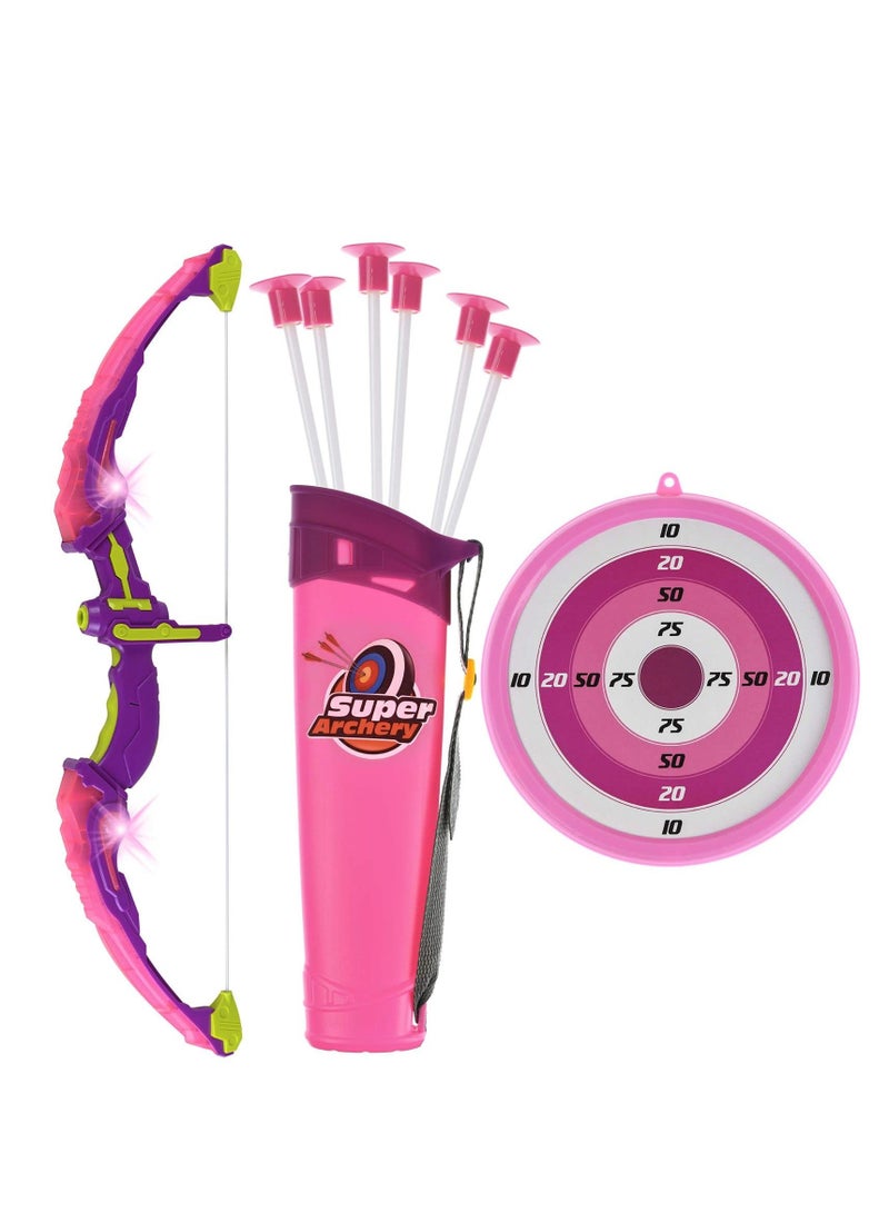 Bow and Arrow Set for Kids, Light Up Archery Toy Set, Includes 6 Suction Cup Arrows, Target and Quiver, Outdoor Toys for Kids, Gifts for Boys and Girls