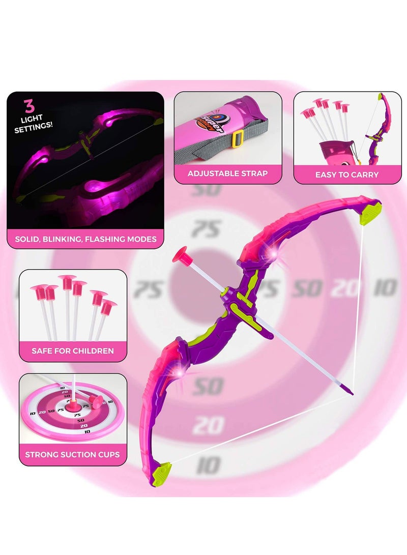 Bow and Arrow Set for Kids, Light Up Archery Toy Set, Includes 6 Suction Cup Arrows, Target and Quiver, Outdoor Toys for Kids, Gifts for Boys and Girls