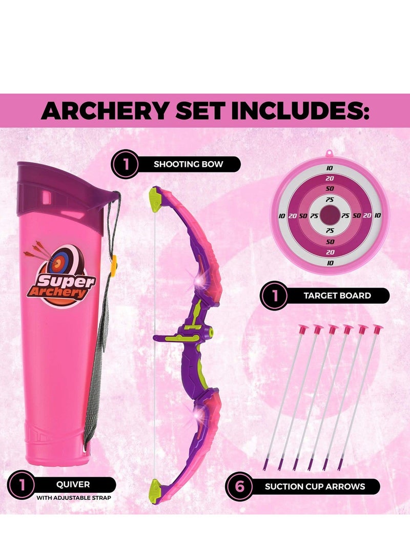 Bow and Arrow Set for Kids, Light Up Archery Toy Set, Includes 6 Suction Cup Arrows, Target and Quiver, Outdoor Toys for Kids, Gifts for Boys and Girls