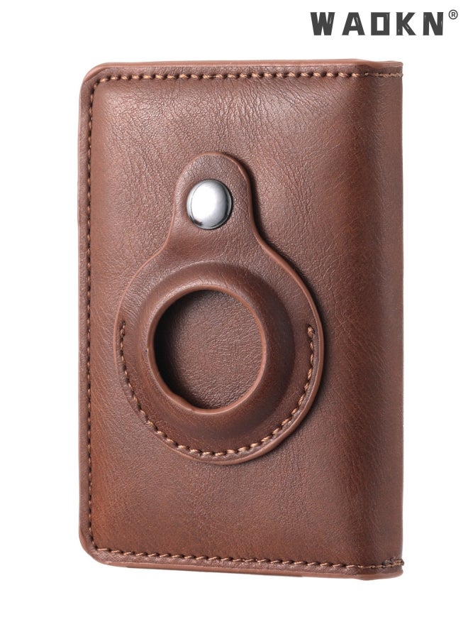 AirTag Wallet, Minimalist Pocket-Sized Genuine Leather Credit Card Holder with RFID Technology, Slim Money Clip and Smart Wallet for Men, Accessory & Case for Apple Air Tag (Brown)