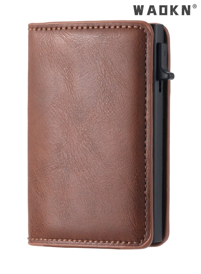 AirTag Wallet, Minimalist Pocket-Sized Genuine Leather Credit Card Holder with RFID Technology, Slim Money Clip and Smart Wallet for Men, Accessory & Case for Apple Air Tag (Brown)