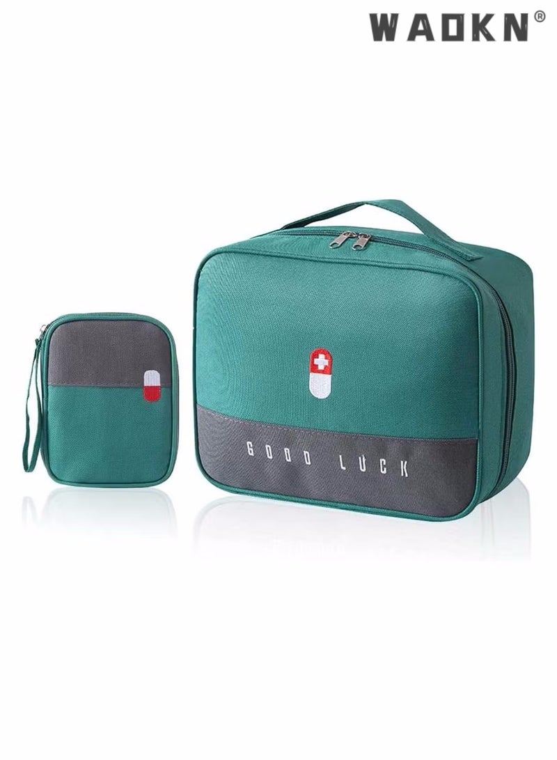 Empty First Aid Bags Travel Medical Supplies Cosmetic Organizer Insulated Medicine Bag Convenient Safety Kit Suit for Family Outdoors Hiking Camping Car Office Workplace Green (Mom Son Bag)