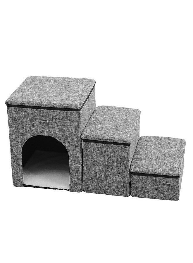 Pet Stairs Foldable Dog Steps  Comfortable and Durable Three-in-one Design Stairs with Storage and Pet House 3-Step Pet Stairs Non-Slip Dog Ramp for Small Dogs and Cats or Pets