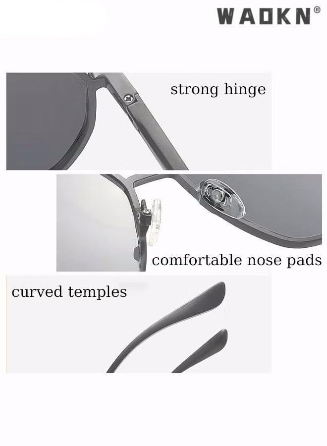 Men's Polarized Sunglasses Black Gray Polygon Lens UV400 Aluminum Magnesium Alloy Arms for Driving Traveling Hunting with Case ,Fashion Anti-Glare Sun Shades for Driving, Fishing, Traveling