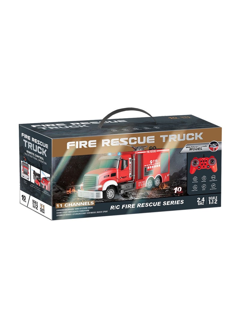 1:12 2.4G Dual Frequency 11-Way Remote Control Fire Truck - Lighting, Music, Water Cannon, Water Spray