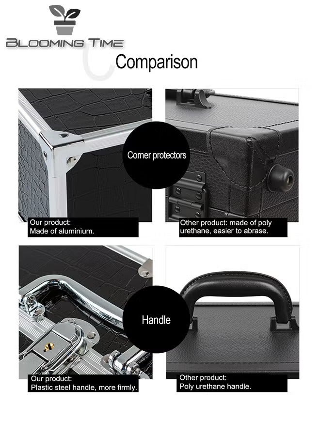 Multi Functional 3 Layer Professional Makeup Case Crocodile Skin Black