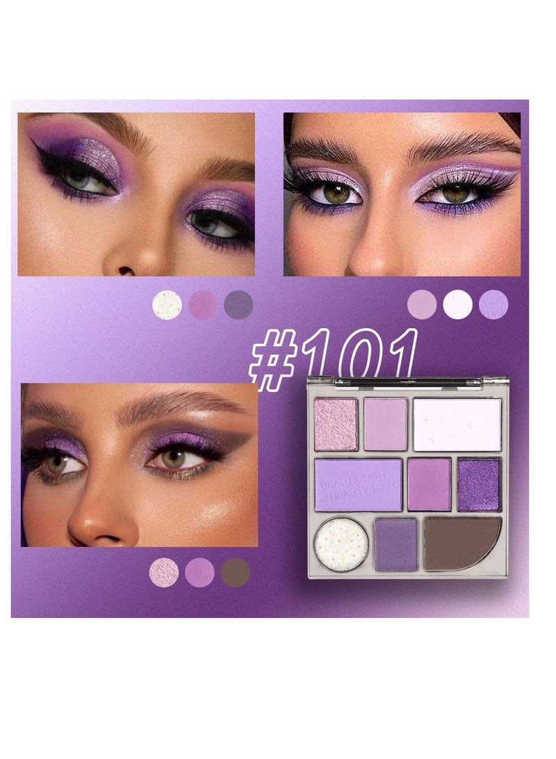 9 Colors Eyeshadow Palette Purple matte Glitter Makeup,light deep Purple Silver EyeShadow Long Lasting Colorful Eye Shadow Plattet for woman