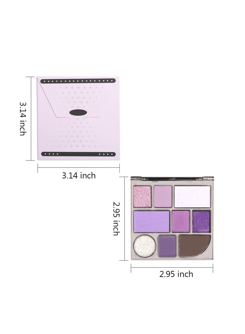 9 Colors Eyeshadow Palette Purple matte Glitter Makeup,light deep Purple Silver EyeShadow Long Lasting Colorful Eye Shadow Plattet for woman