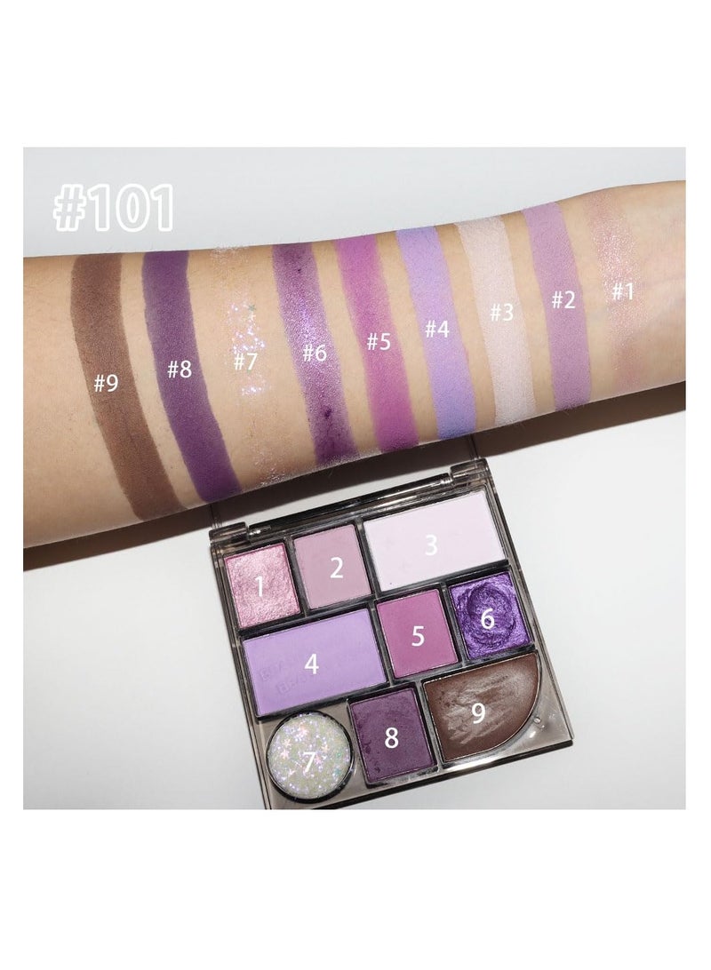 9 Colors Eyeshadow Palette Purple matte Glitter Makeup,light deep Purple Silver EyeShadow Long Lasting Colorful Eye Shadow Plattet for woman