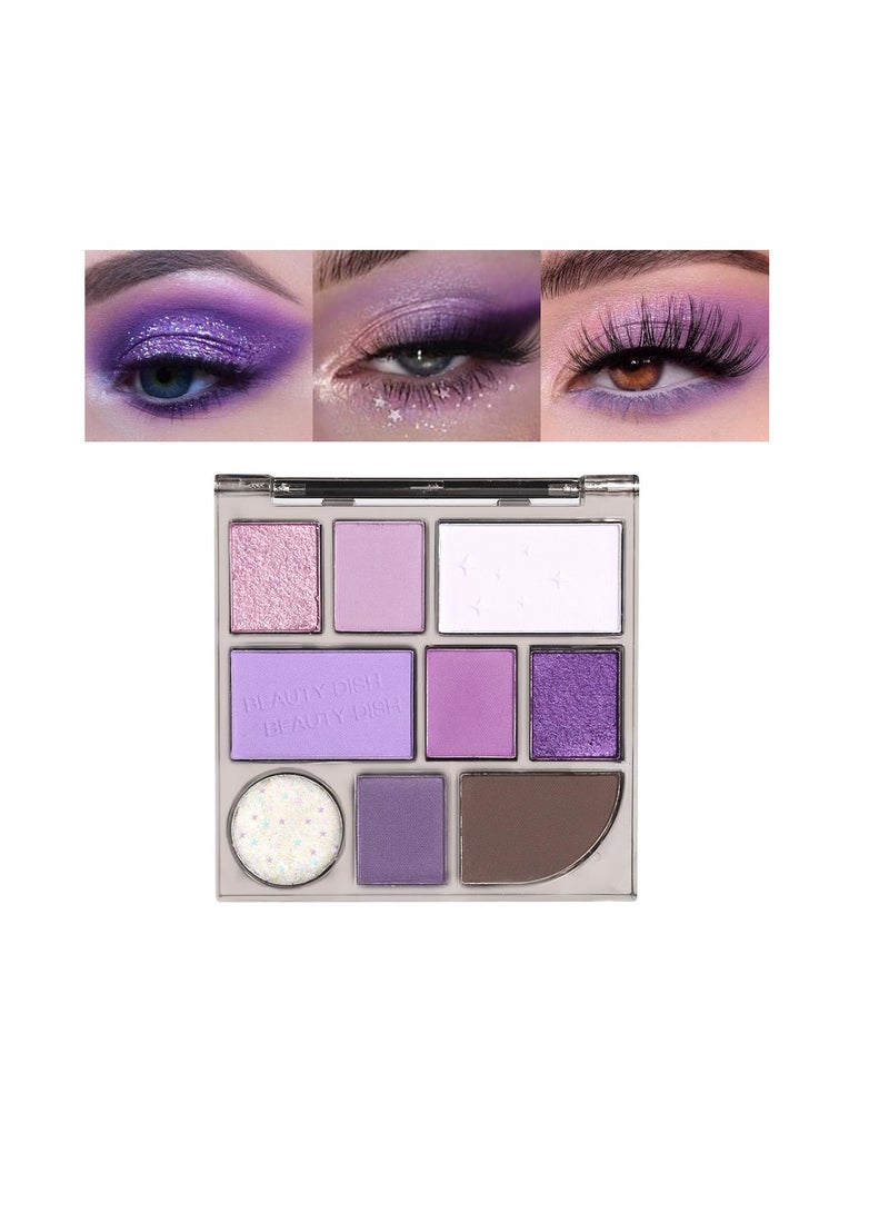 9 Colors Eyeshadow Palette Purple matte Glitter Makeup,light deep Purple Silver EyeShadow Long Lasting Colorful Eye Shadow Plattet for woman