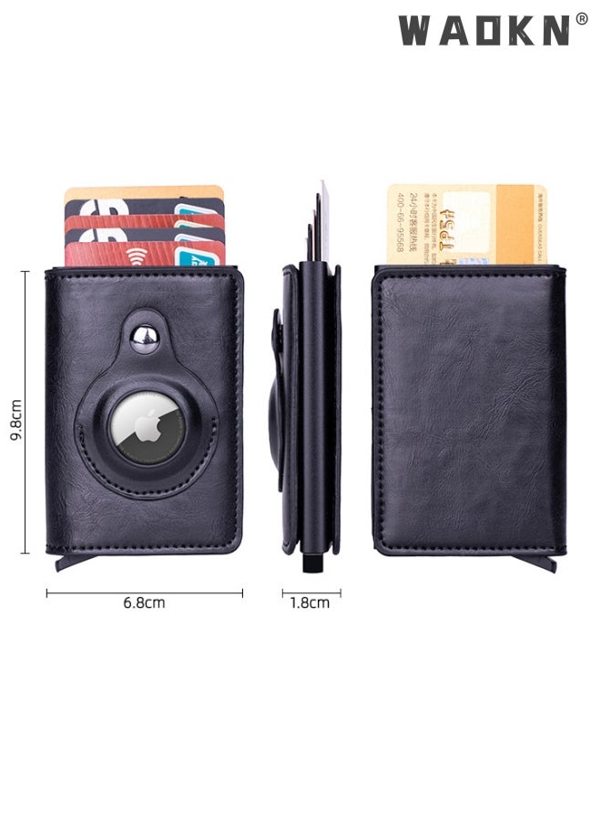 AirTag Wallet, Minimalist Pocket-Sized Genuine Leather Credit Card Holder with RFID Technology, Slim Money Clip and Smart Wallet for Men, Accessory & Case for Apple Air Tag (Black)