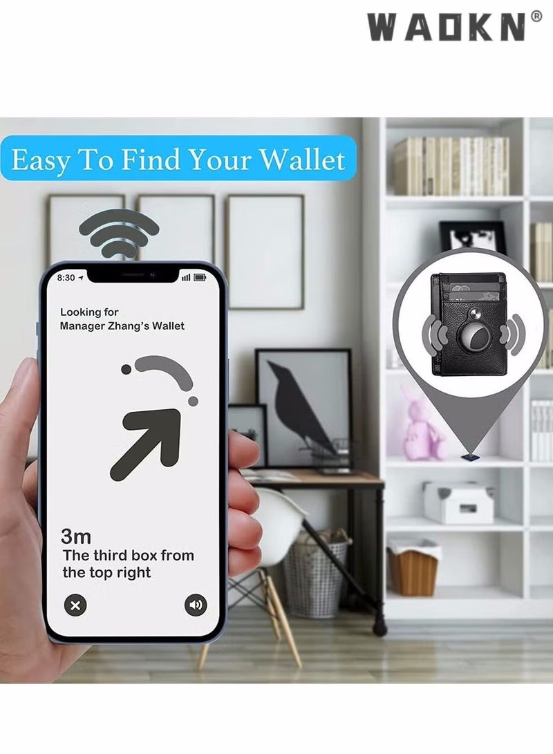 AirTag Wallet, Minimalist Pocket-Sized Genuine Leather Credit Card Holder with RFID Technology, Slim Money Clip and Smart Wallet for Men, Accessory & Case for Apple Air Tag (Black)