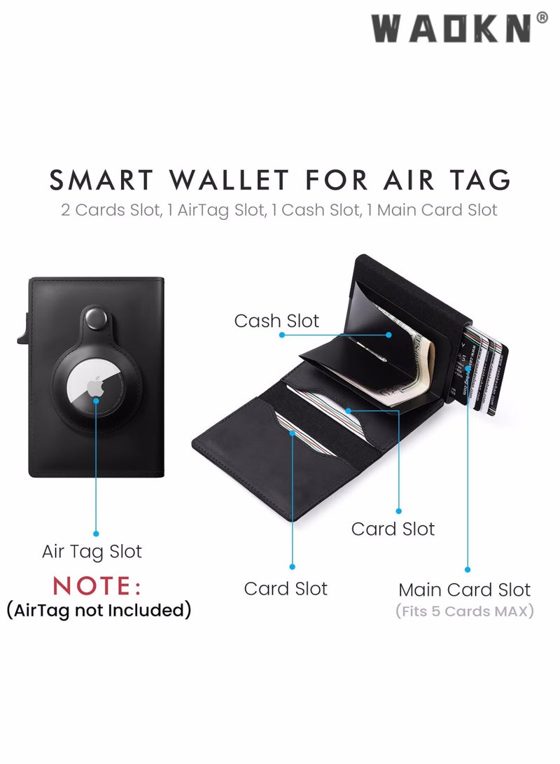 AirTag Wallet, Minimalist Pocket-Sized Genuine Leather Credit Card Holder with RFID Technology, Slim Money Clip and Smart Wallet for Men, Accessory & Case for Apple Air Tag (Black)
