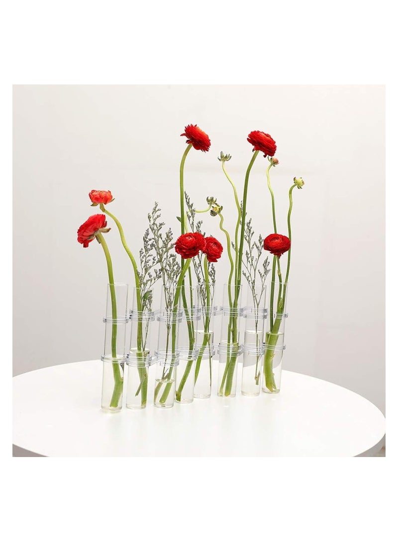 Crystal Glass Test Tube Vase Flower Pots Desktop Plant Terrarium DIY 8 Hydroponic Plants Home Garden Decoration with Brush 15x2.2cm