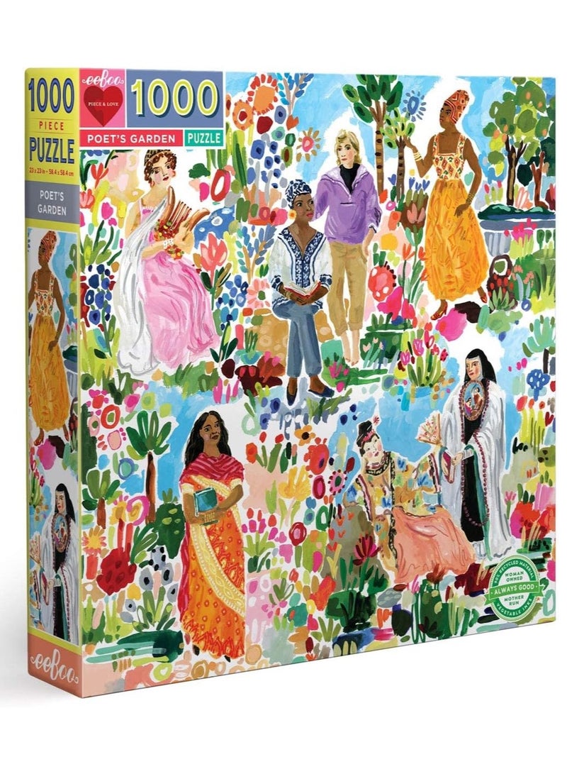 eeBoo eeBoo: Piece and Love Poet's Garden 1000 Piece Square Adult Jigsaw Puzzle, Puzzle for Adults and Families, Glossy, Sturdy Pieces and Minimal Puzzle Dust