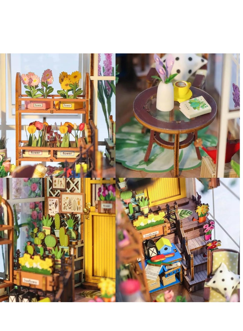 DIY Dollhouse Room Kit, Flower Room Assembly Model, Build Ornament DIY Toy House Kit, Home Bedroom Insert Ornament With Furniture Wooden Crafts, Three-dimensional Puzzle, Room Decor, New Year Gift