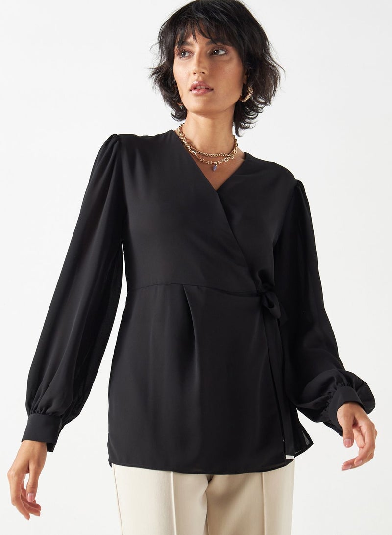 Puff Sleeve Wrap Top