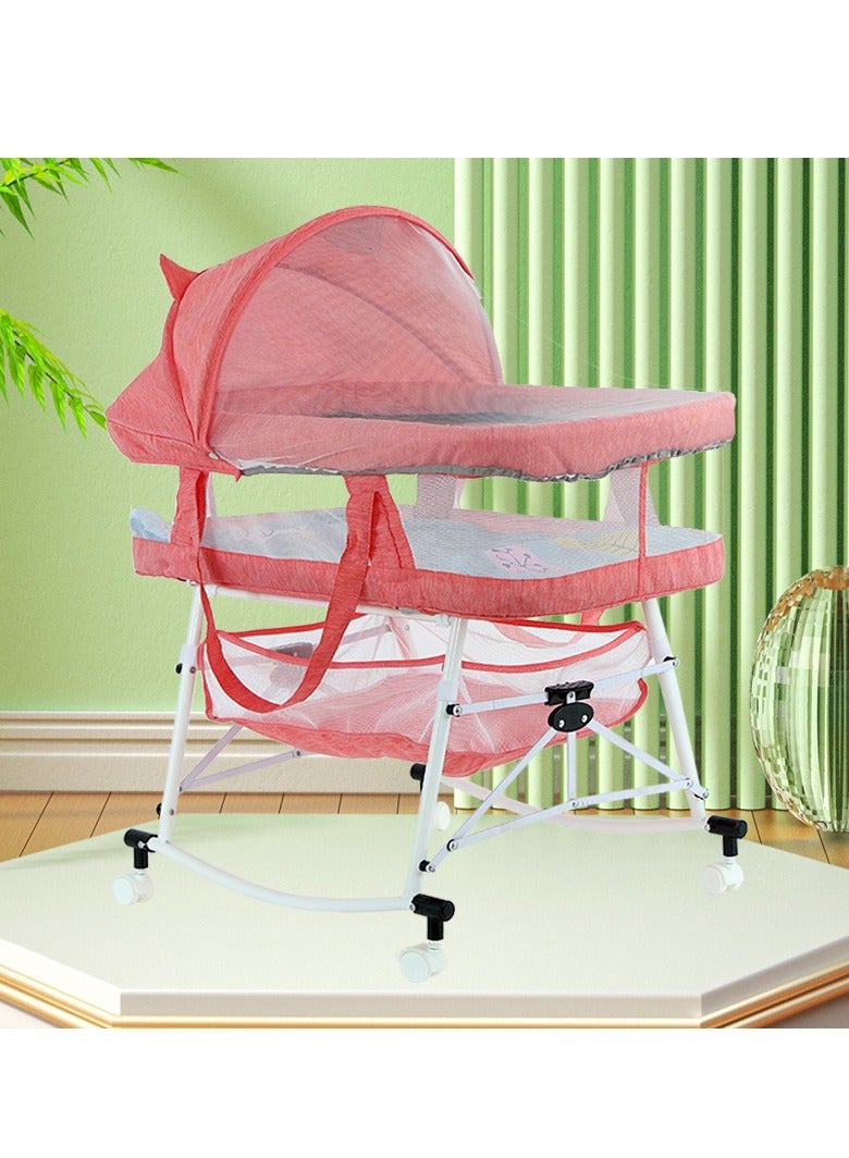 3-In-1 Multifunctional Portable Movable Folding Crib Baby Bassinet, Crib Breathable Net Bedside Sleeping Basket, Newborn