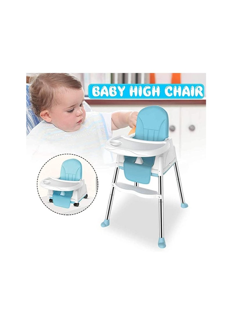 Foldable Highchair with Adjustable Backrest, Double Removable Tray, Detachable PU Leather Cushion, 5-Point Harness Convertible High Chair for Babies and Toddlers