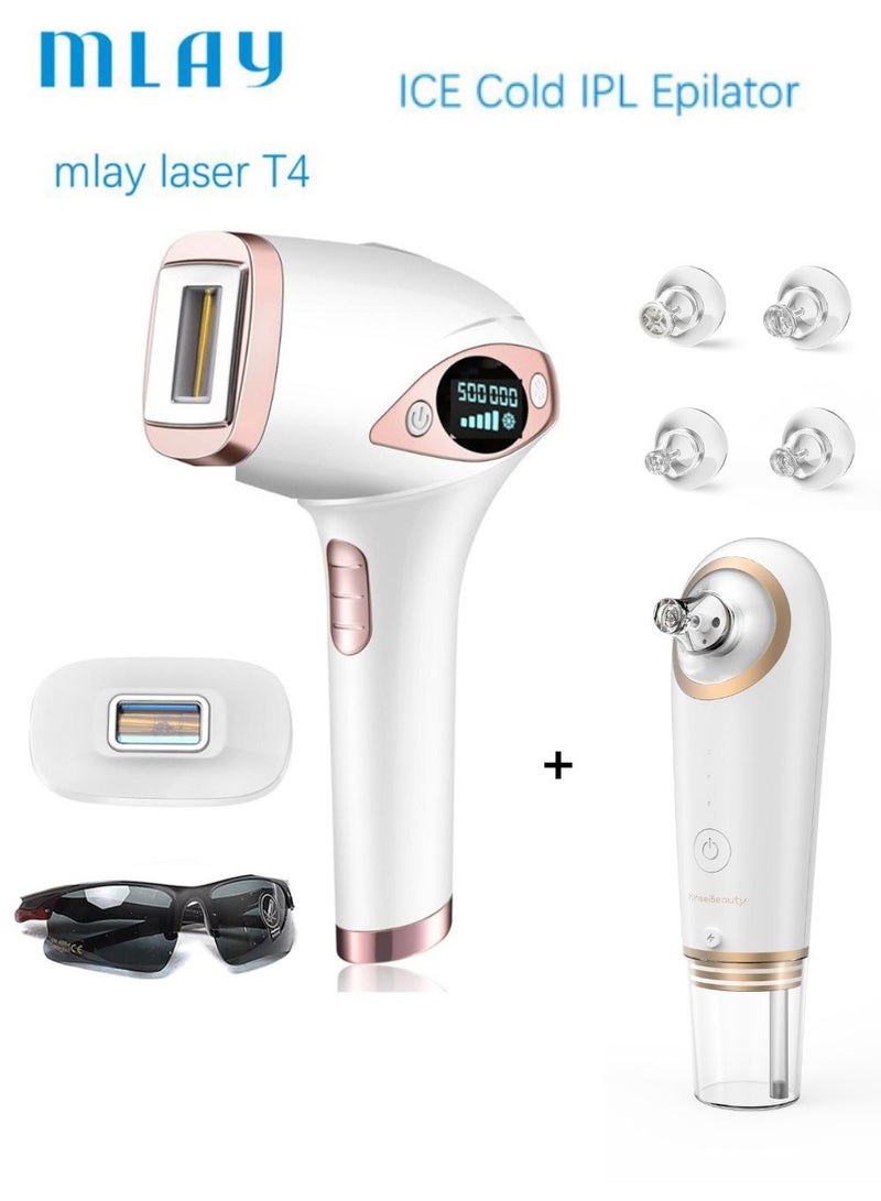 T4 Painless IPL Hair Removal, Laser Hair Removal With Cooling System, 500,000 Flashes Permanent Hair Removal Device For Women And Men(With Blackhead Removal)