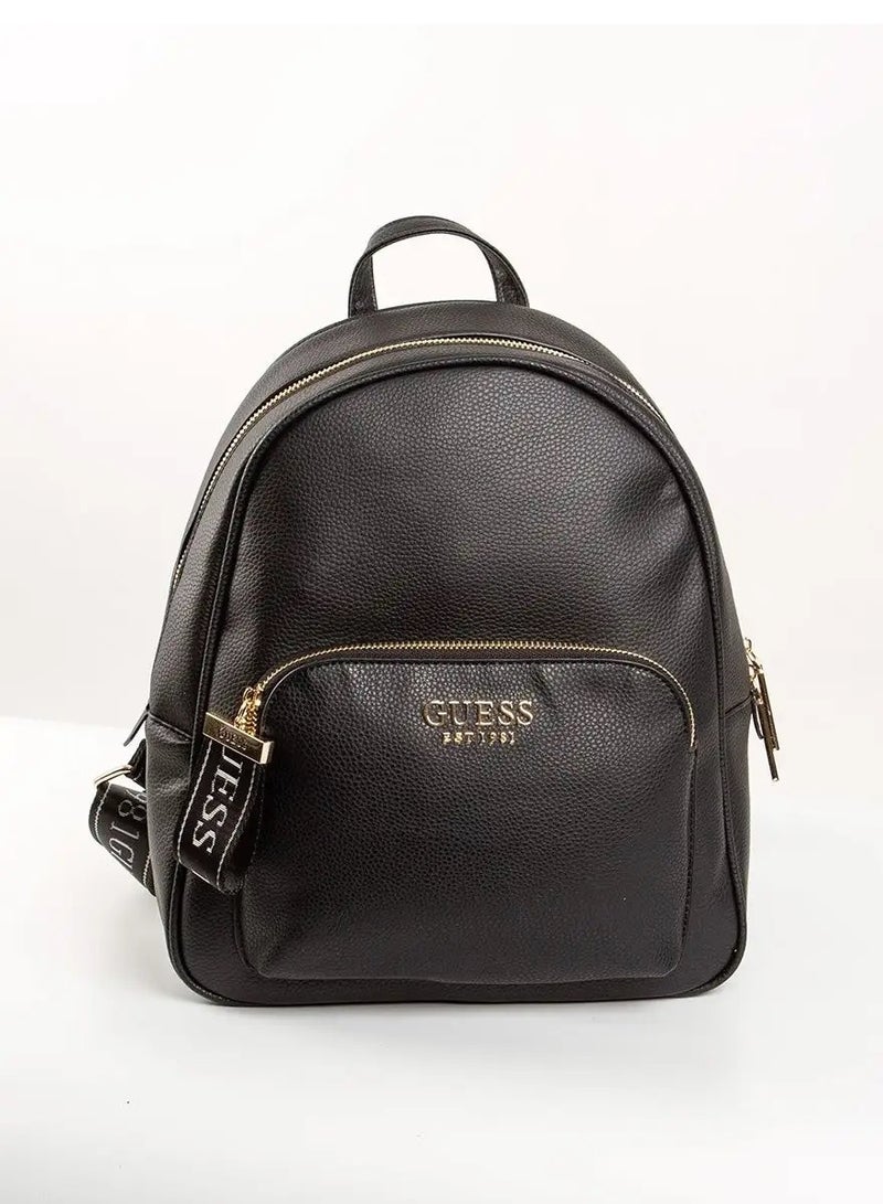 Black city backpack with zipper eco leather