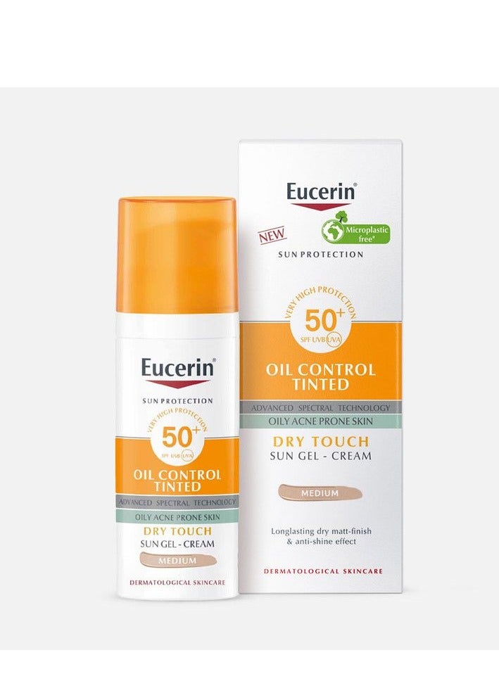 Eucerin Sun Oil Control Gel Cream Tinted CC Medium SPF50 plus 50 ml Suitable for Oily Sensitive Acne Prone Skin