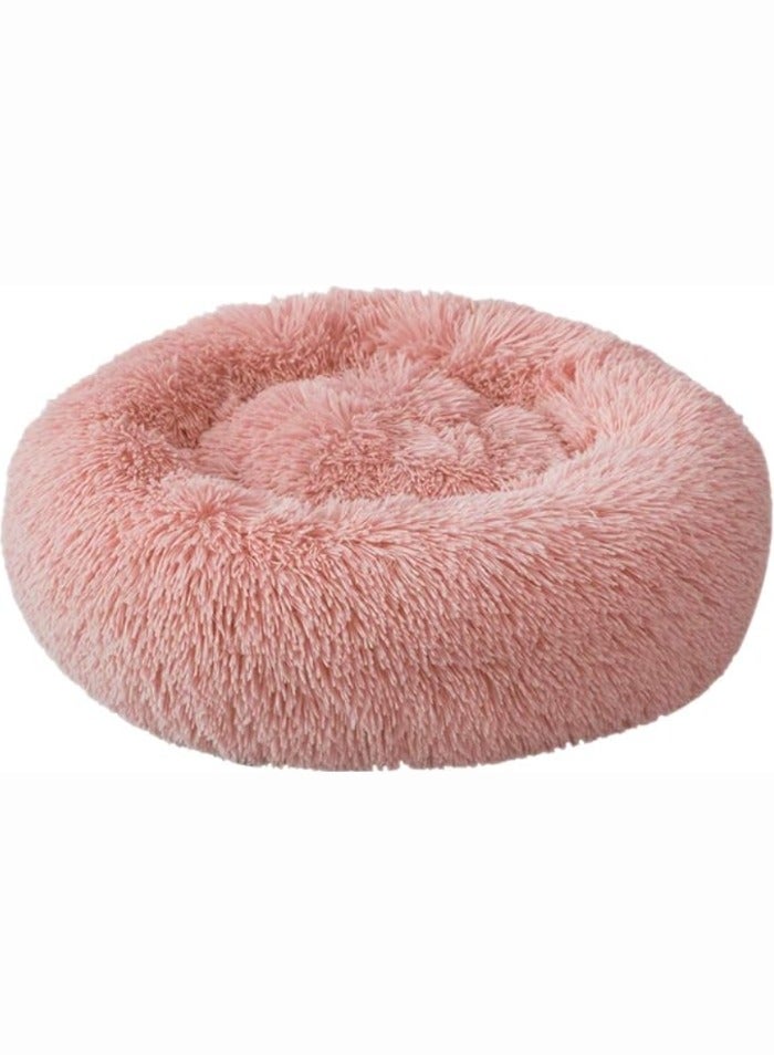 ComfyCraze Donut Shaped Cat Bed (Light Orange) - Cozy Pet Haven - Raised Edges, Super Warm Plush Fur, 60cm Diameter - Non-Slip Bottom, Removable & Washable - Ideal for Small/Medium Pets