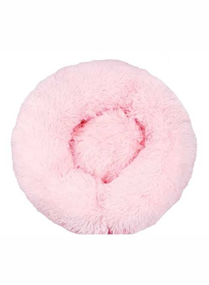 ComfyCraze Donut Shaped Cat Bed (Light Pink) - Cozy Pet Haven - Raised Edges, Super Warm Plush Fur, 60cm Diameter - Non-Slip Bottom, Removable & Washable - Ideal for Small/Medium Pets