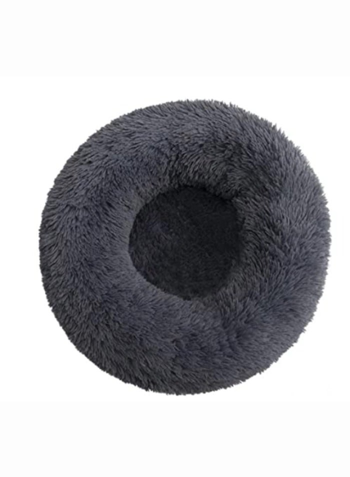 ComfyCraze Donut Shaped Cat Bed (Dark Grey) - Cozy Pet Haven - Raised Edges, Super Warm Plush Fur, 60cm Diameter - Non-Slip Bottom, Removable & Washable - Ideal for Small/Medium Pets