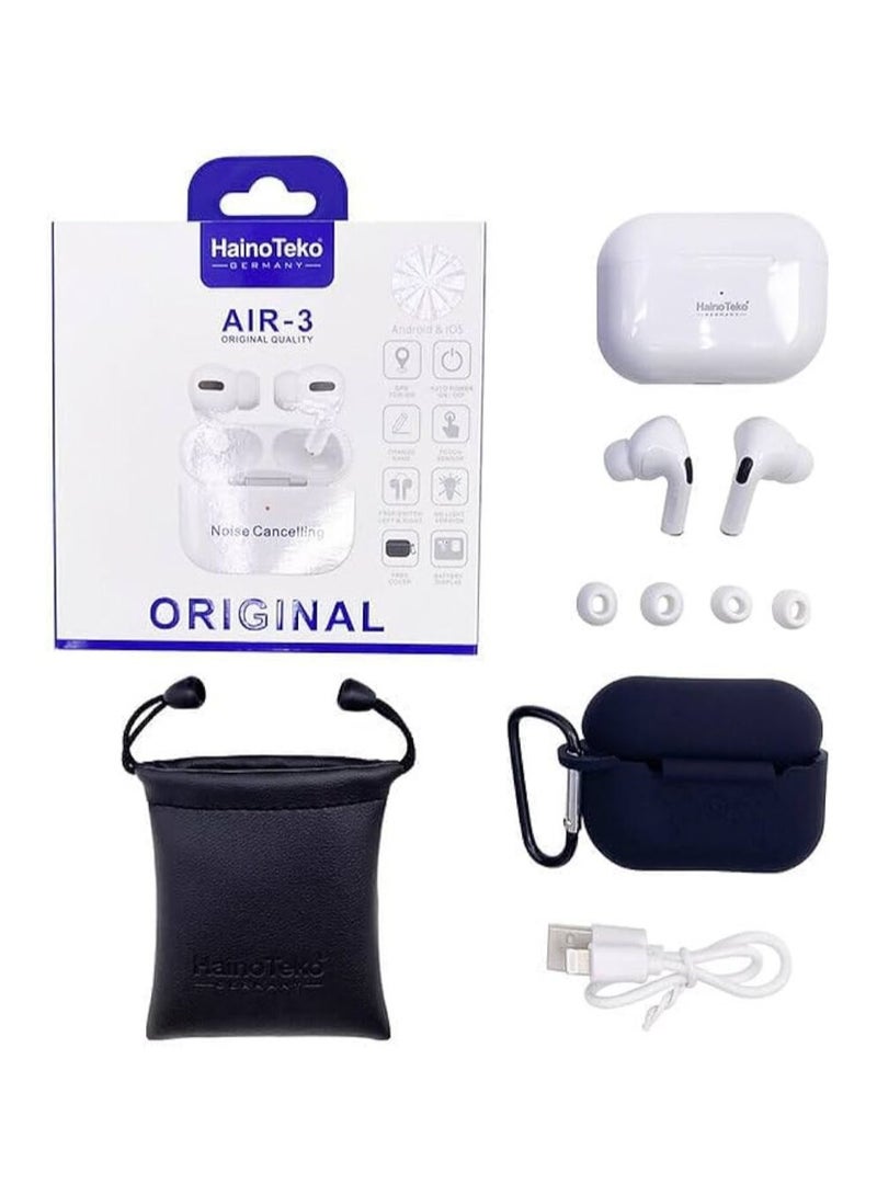 Germany HainoTeko Original Quality Air-3 Wireless In-Ear Bluetooth For iPhones And Androids White