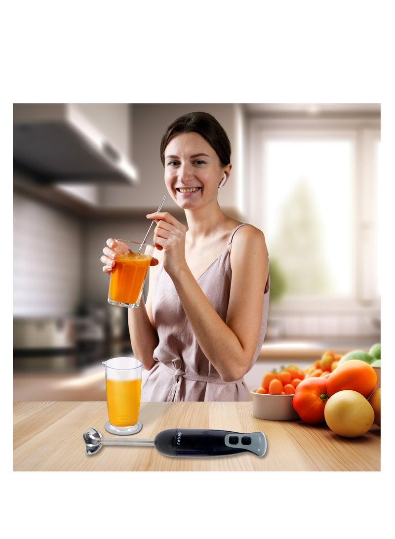 SPJ Hand Blender 200W with Stainless Steel Blades, 2 Speeds, 600ML Blending Cup, Easy to Use & Elegant Design – compact hand blender with blending cup for soup Black