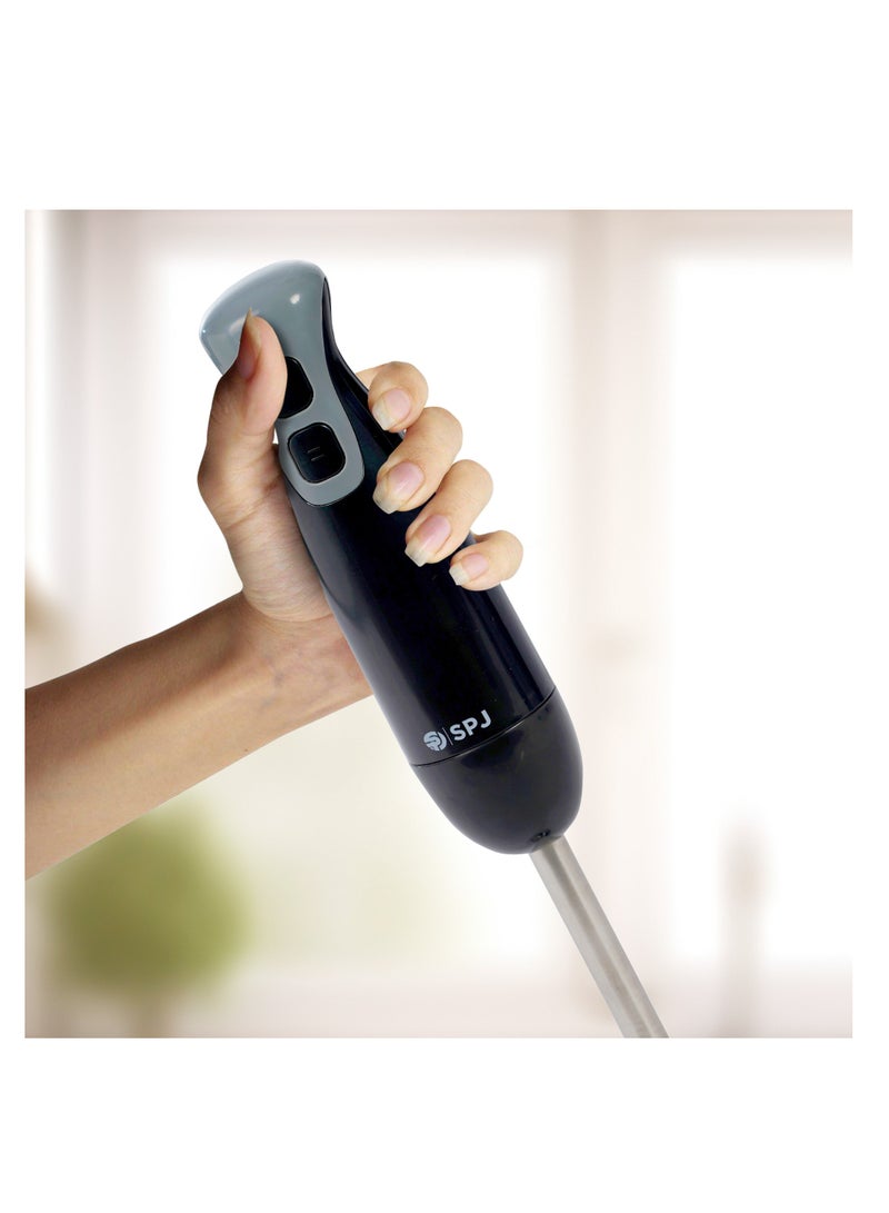 SPJ Hand Blender 200W with Stainless Steel Blades, 2 Speeds, 600ML Blending Cup, Easy to Use & Elegant Design – compact hand blender with blending cup for soup Black