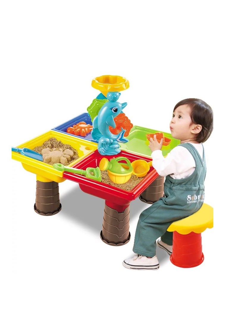 Plastic Kids Outdoor Playset Activity Sand And Water  BeachTable Game Playing Set .