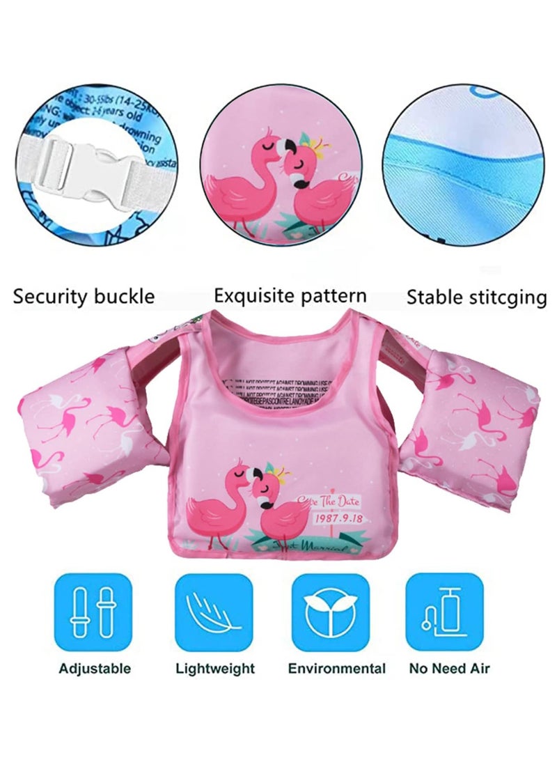 Toddler Swim Vest Kids Water Wings Arm Floaties for 30-50 Pounds Infant Safety Swim Aid Jumper Inflatable Swim Arm Bands Float Sleeves Swimming Armbands for Sea/Pool/Beach/Training (Flamingo)