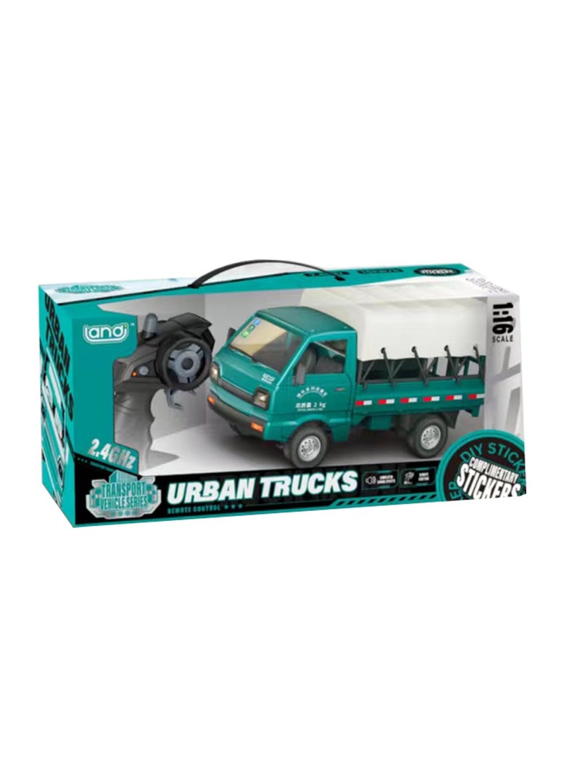 1:16 2.4G Dual Frequency Remote Control Urban Rooftop Truck - Assorted Colors - DIY Sticker, USB Charging, Rechargeable Battery - Manual Door Opening