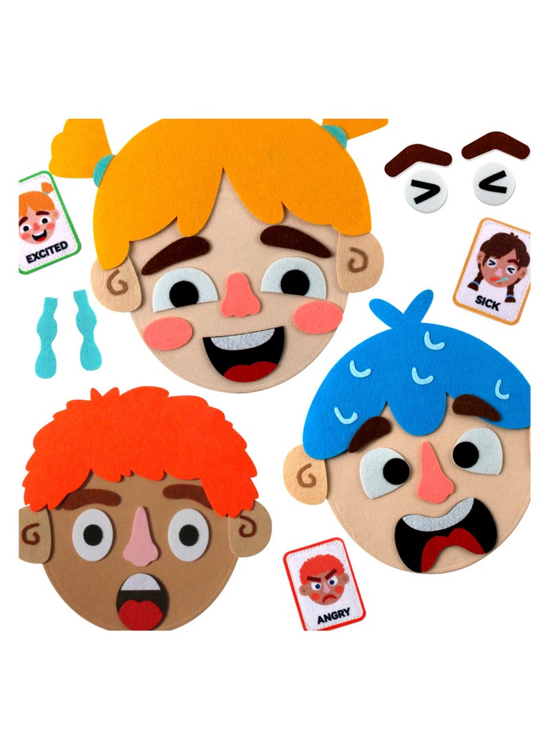 Social Emotional Learning Toy for Kids, Face Boards Emotion Cards for Making Faces Games, Create Multiple Facial Expressions, Face Preschool Felt Toy to Express Emotions for Kids