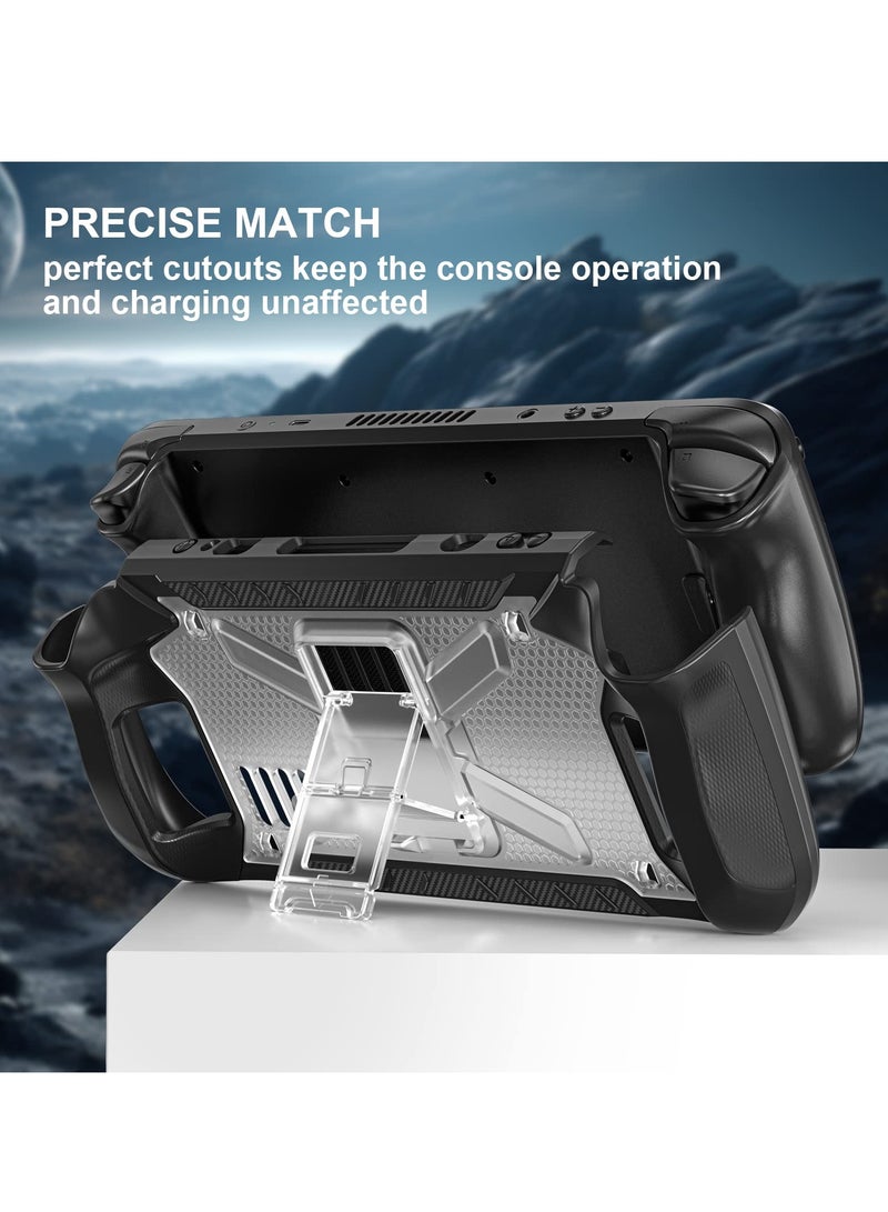 Steam Deck Case with Fold Kickstand TPU Protector Cover Accessories with Stand and Shoulder Strap Shock Absorption Anti Scratch Non Slip Rugged Armor designed for Steam Deck case Transparent