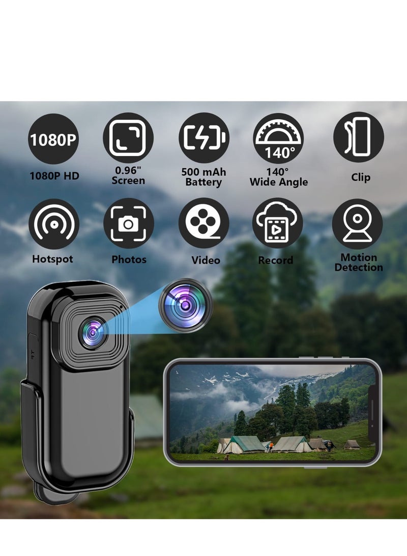 Mini Wi-Fi Action Camera 1080P 30fps Digital Video Camera with 0.96in LCD Screen Built-in Rechargeable Battery Motion Detection with Mount Back Clip Protective Cover