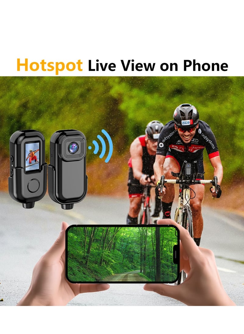 Mini Wi-Fi Action Camera 1080P 30fps Digital Video Camera with 0.96in LCD Screen Built-in Rechargeable Battery Motion Detection with Mount Back Clip Protective Cover