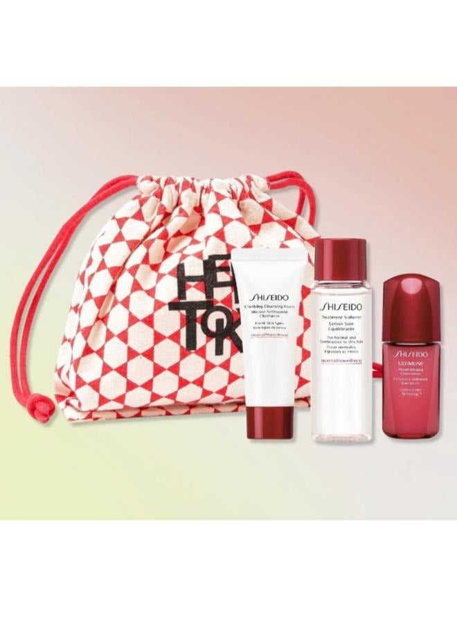 Shiseido Gift Set of Clarifying Cleansing Foam cleansing foam 15 ml + Treatment Softener moisturizing lotion 30 ml + Ultimune Power Infusing Concentrate energizing and protective concentrate 10 ml.