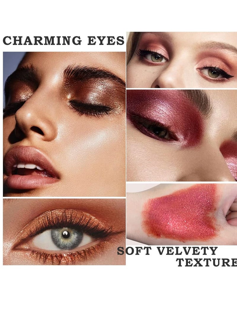 6Pcs 2 tone Eye Shadow Stick Makeup Set Waterproof Cream Eyeliner Crayon Set White Brown Gold Pink Dark Purple Bronzer Black Shimmer Eye Brightener Pencil Highlighter