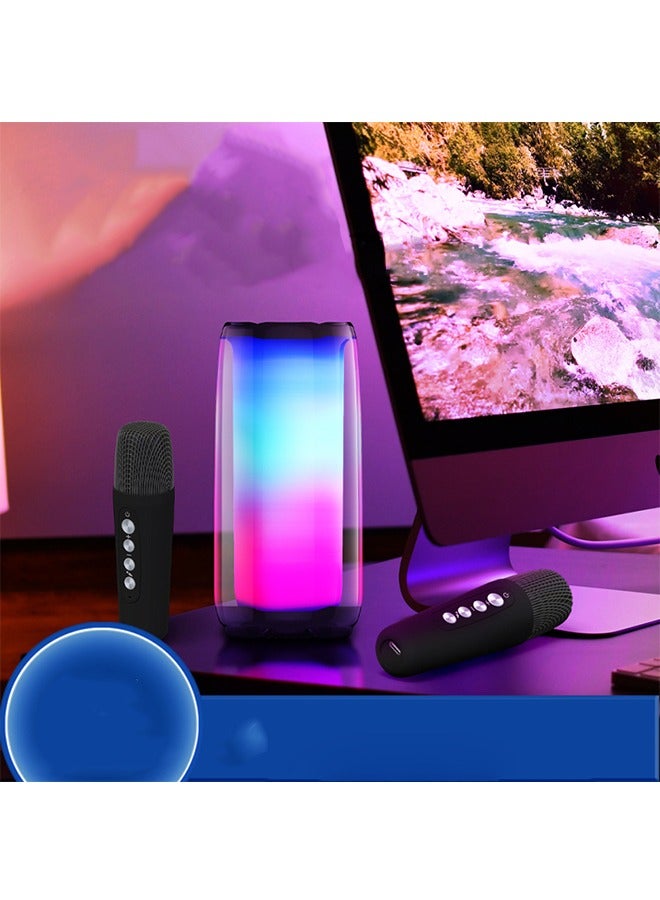 Bluetooth karaoke speaker with bright lighting effects, with two microphones