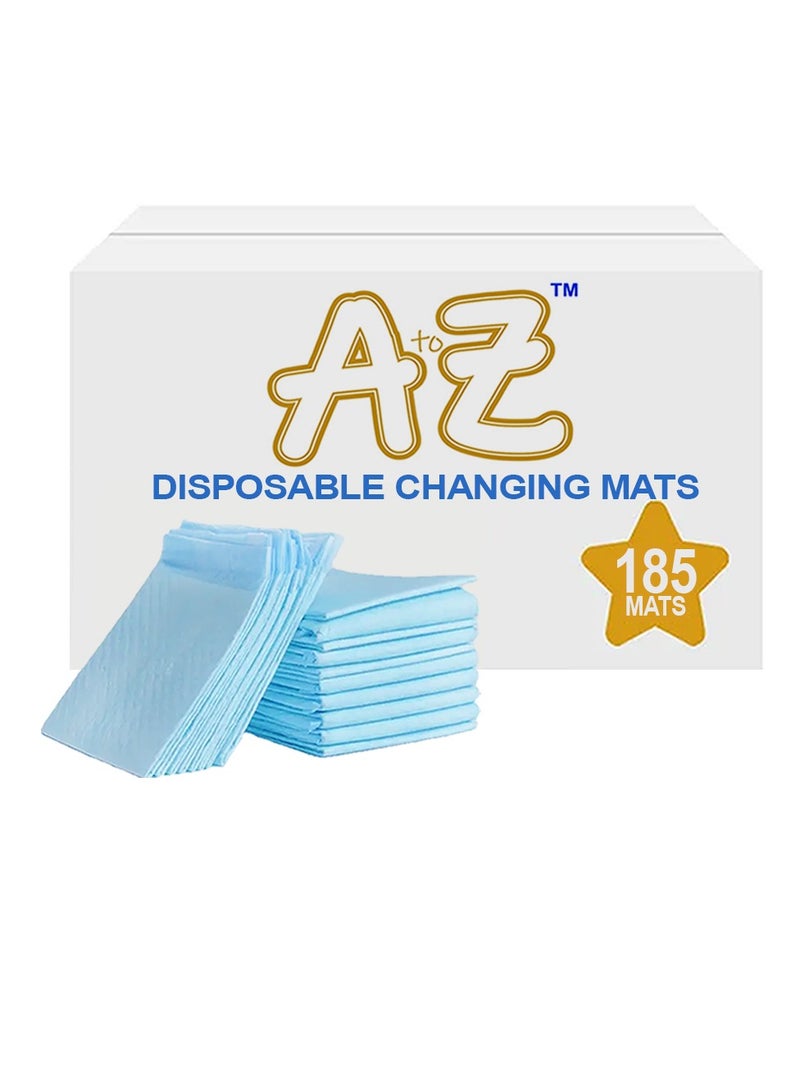 A to Z - Disposable Changing Mat size (45cm x 60cm) Large- Premium Quality for Baby Soft Ultra Absorbent Waterproof - Pack of 185 - Blue