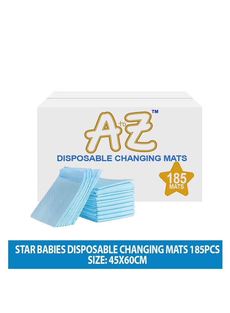 A to Z - Disposable Changing Mat size (45cm x 60cm) Large- Premium Quality for Baby Soft Ultra Absorbent Waterproof - Pack of 185 - Blue