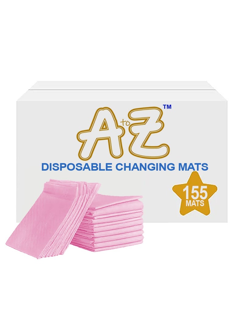 A to Z - Disposable Changing Mat size (45cm x 60cm) Large- Premium Quality for Baby Soft Ultra Absorbent Waterproof - Pack of 155 - Pink