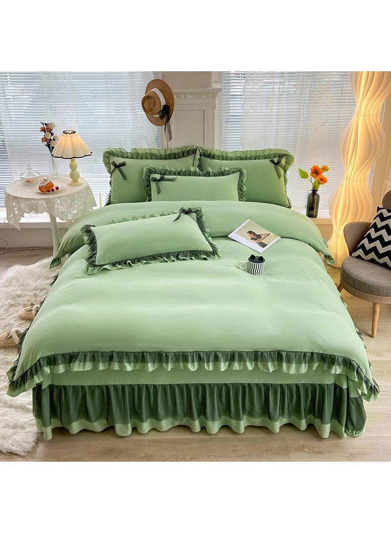 Simple Solid Color Washable Bed Sheet And Duvet Cover Set