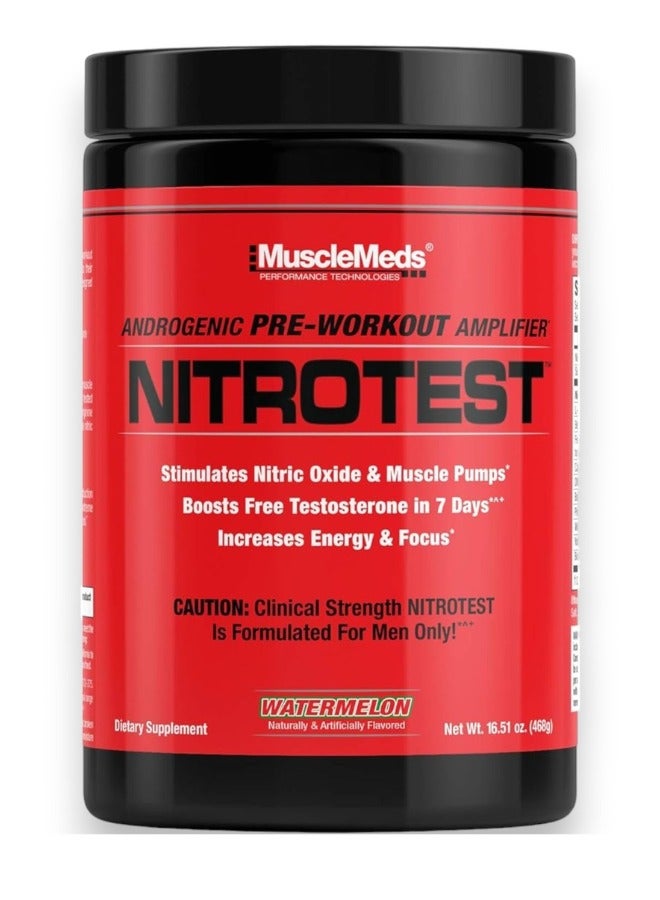 Nitrotest, Androgenic Pre-Workout Amplifier, Watermelon Flavour, 30 Servings